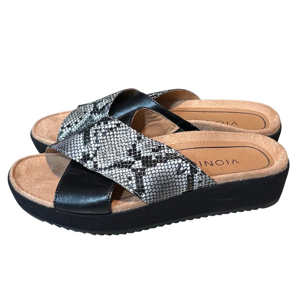 Vionic Hayden Slide Criss Cross Reptile Print Platform Comfort Sandals Size 6